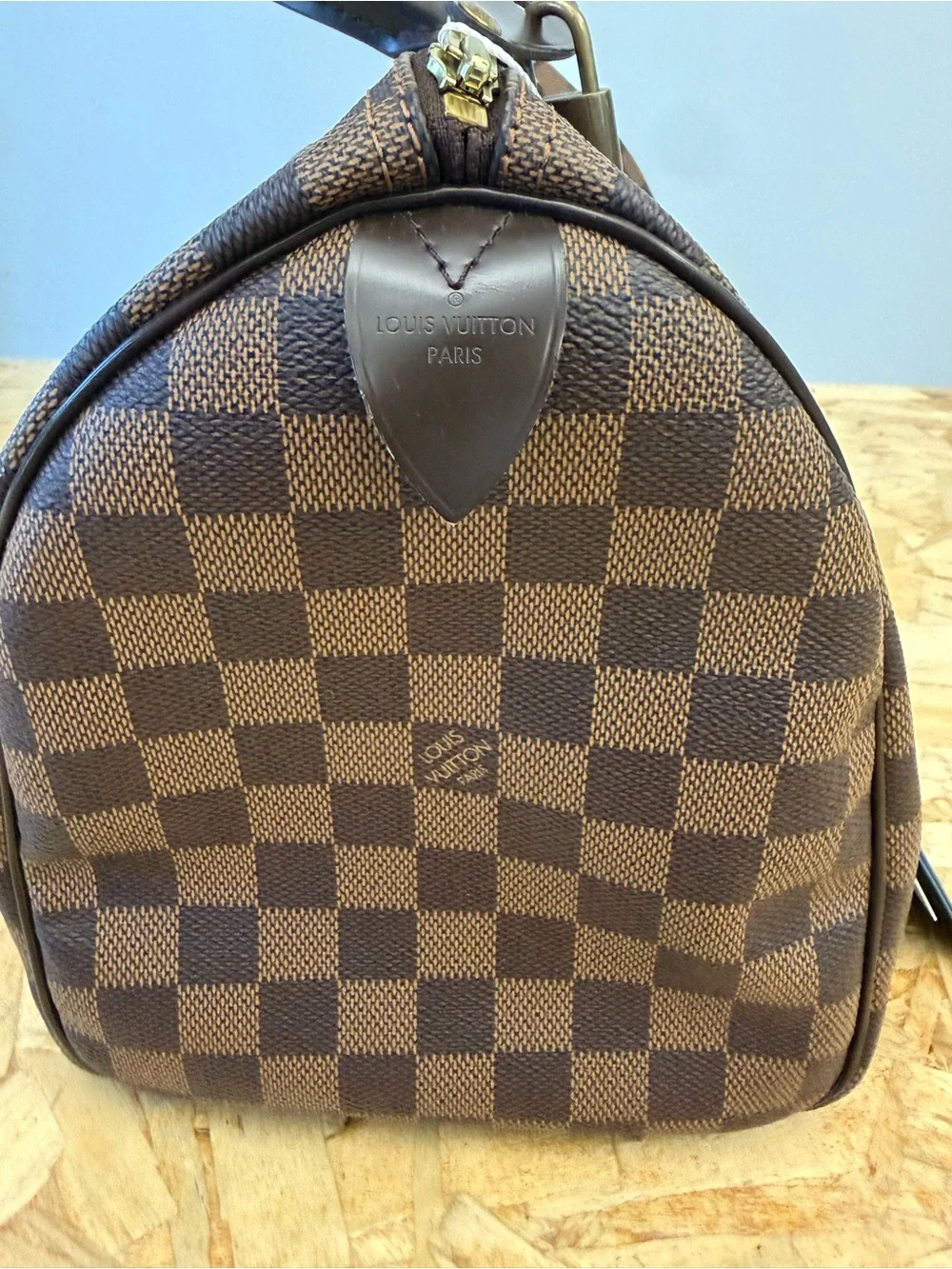 Louis Vuitton Damier Ebene Speedy 30 Brown Satchel Top Handle Bag w/ lock
